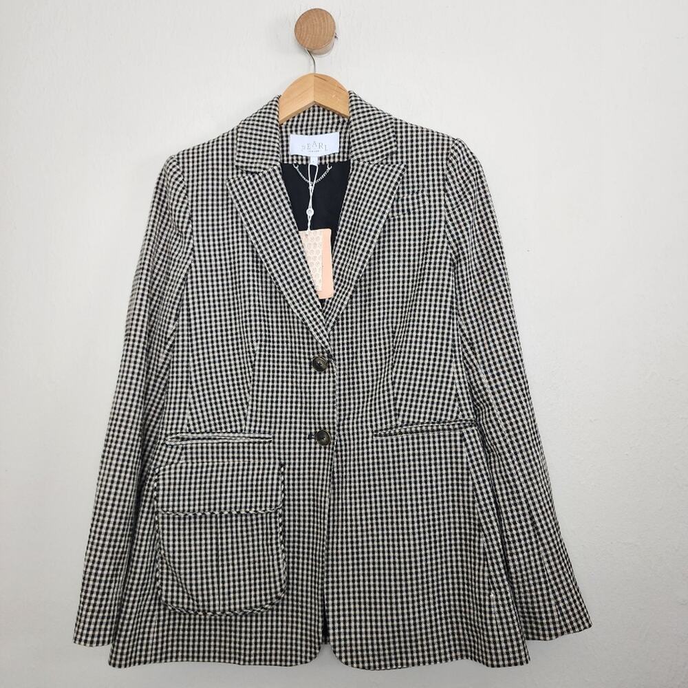 Pearl By Lela Rose Black White Houndstooth Plaid Blazer Stretch Crepe Jacket - 4